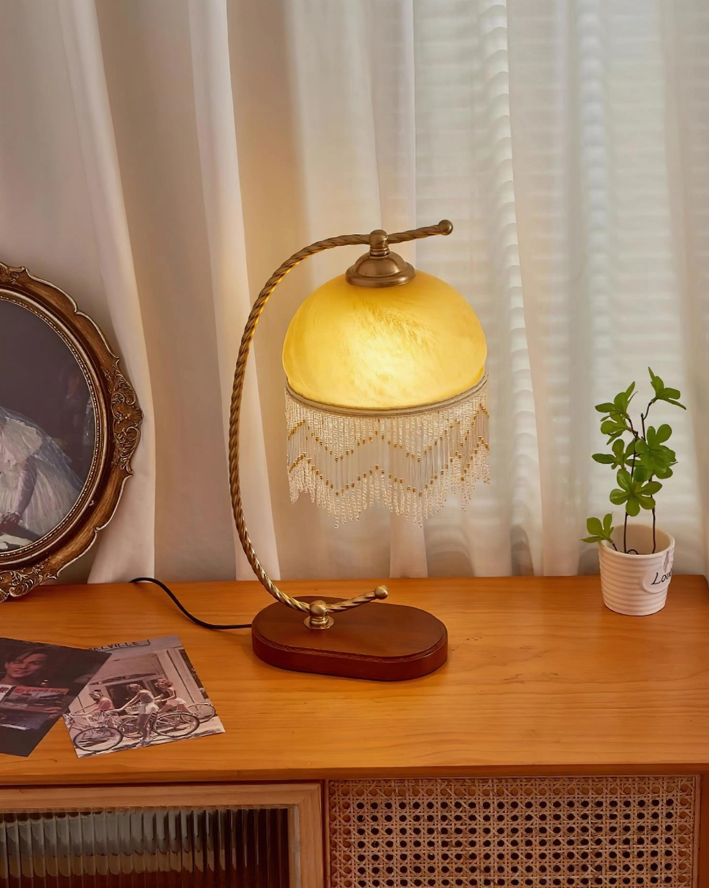 Roussillon Tassel Table Lamp vintage inspired desk lamp brass and wood construction elegant home office lighting solution