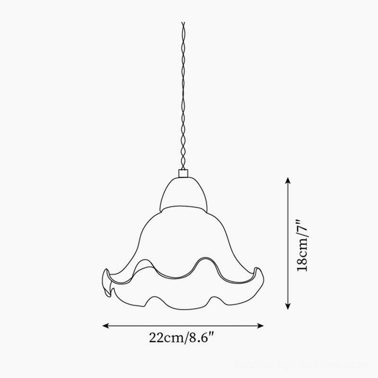 Technical diagram and specifications of rowan flower pendant light with dimensions and measurements