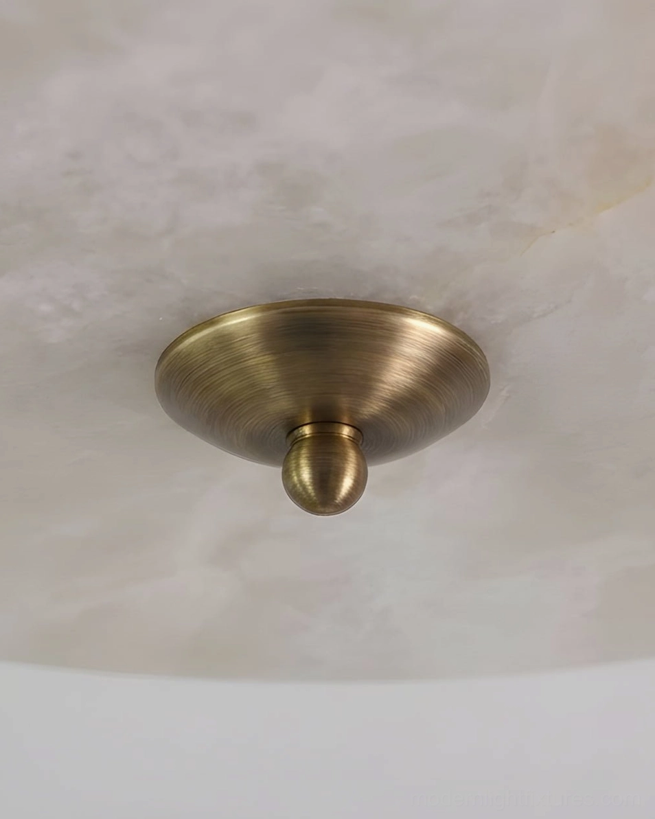 Rowen natural alabaster flush mount warm white 3000K integrated LED ceiling light product gallery image, complete fixture overview