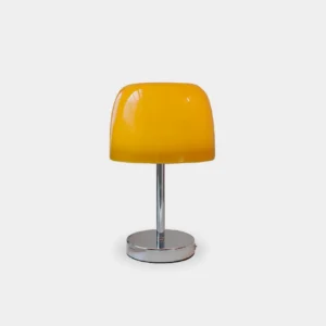 Roxboro amber glass table lamp with chrome base front view on white background