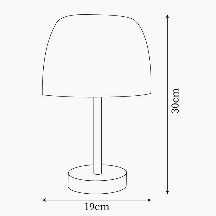 Technical dimension drawing Roxboro modern glass table lamp 19cm width 30cm height