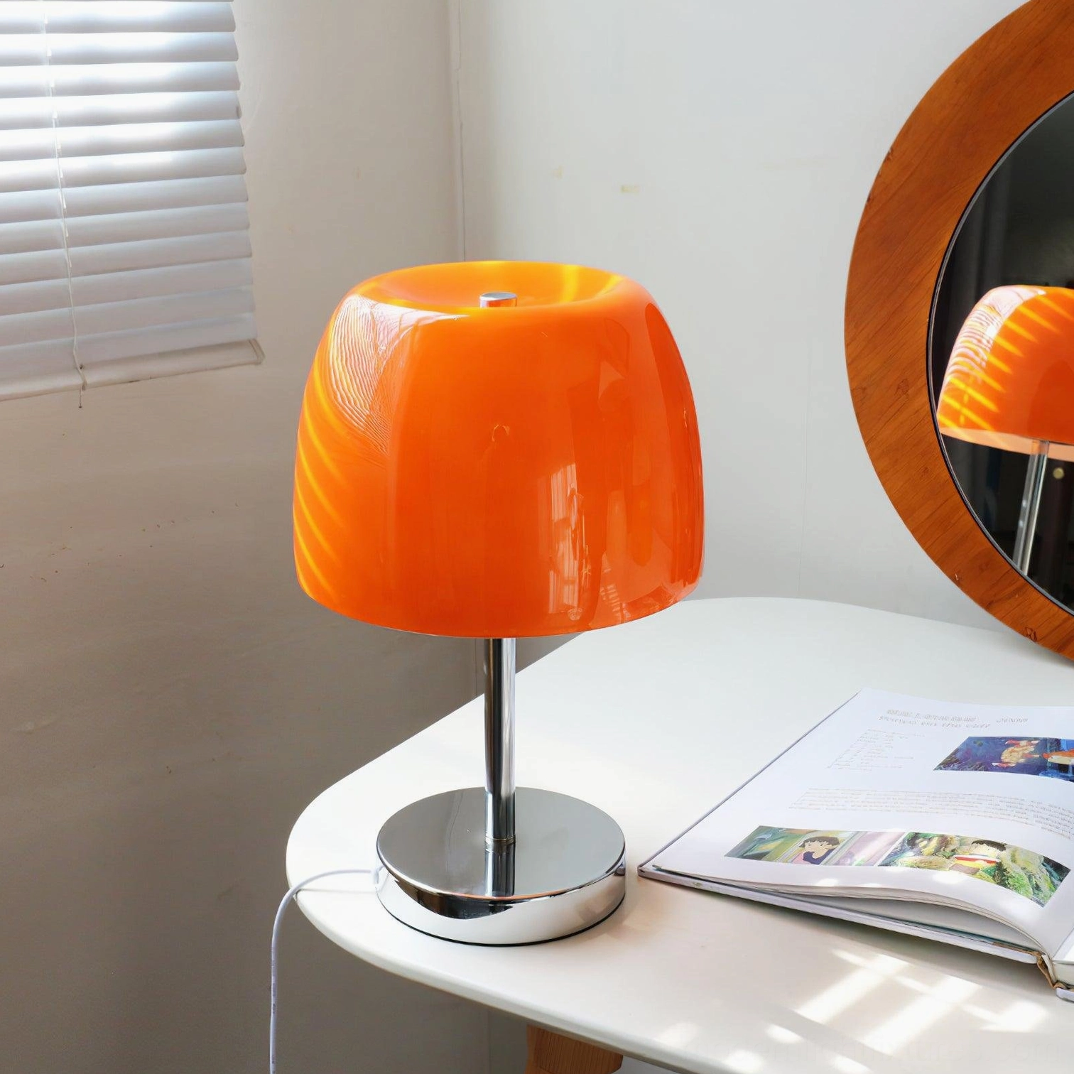 Roxboro orange glass table lamp USB charging port close-up detail