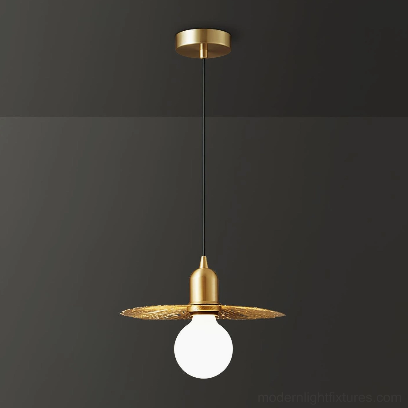 Rozeta brass pendant light Model A front-facing studio product shot, 23cm diameter