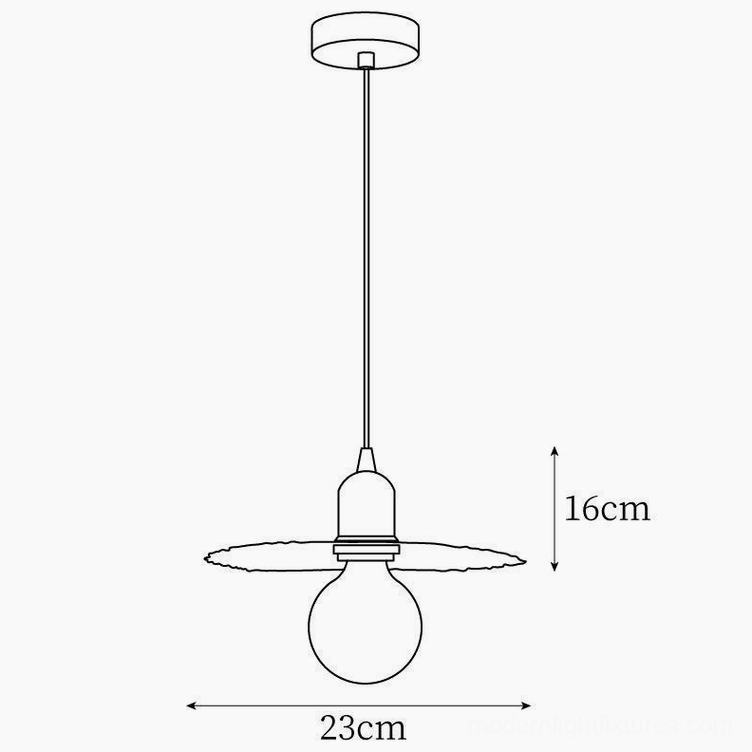 Rozeta pendant light Model A technical drawing, 23cm diameter flat round shade specification