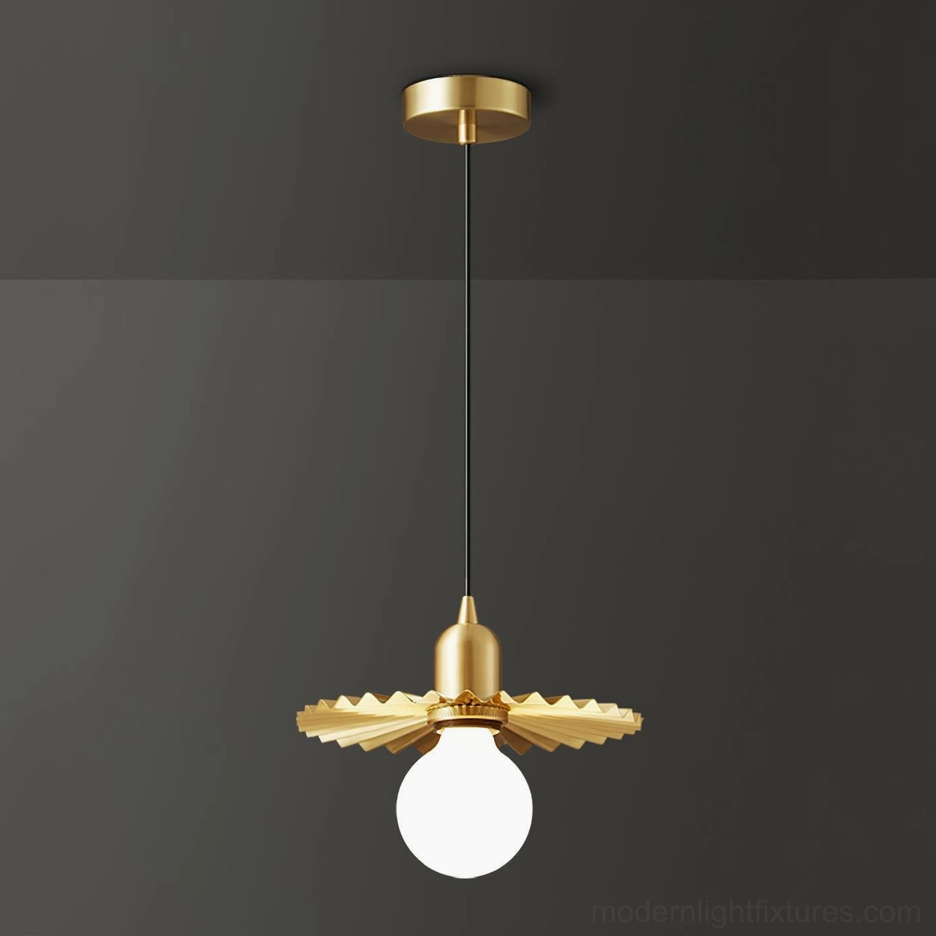 Rozeta brass pendant light Model B studio photograph, 20cm diameter petal shade