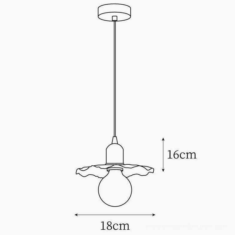 Rozeta pendant light Model C technical drawing, 18cm diameter wavy petal shade specification