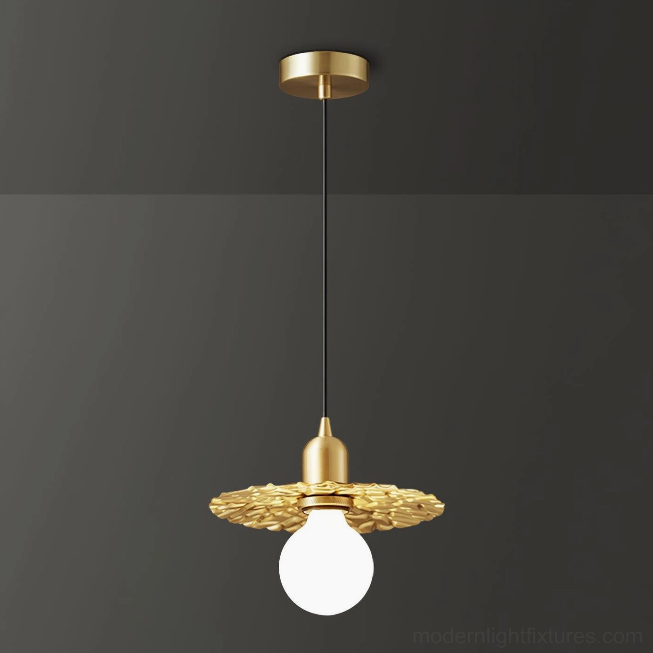 Rozeta brass pendant light Model D studio photograph, 20cm diameter pleated design