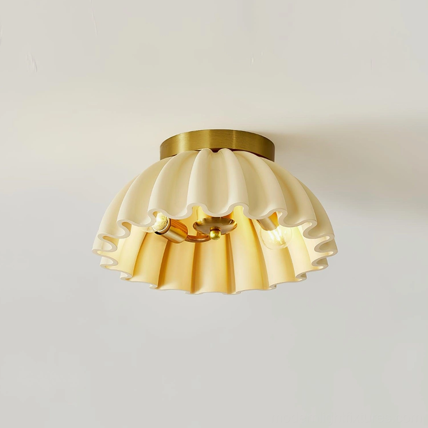 Ruffle pleated ceiling light with gold and beige finish showing shade texture and finish options