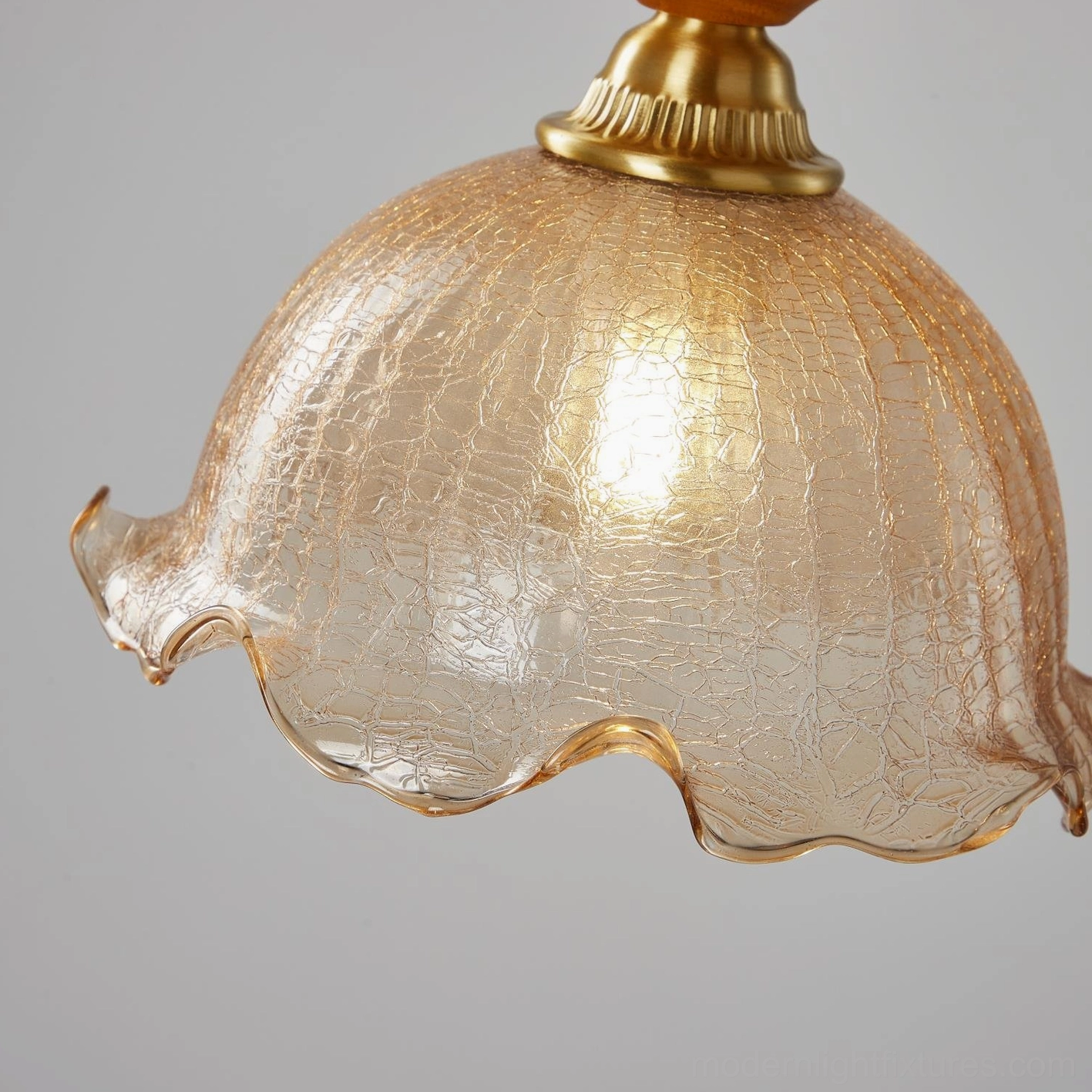 Ruffled dome cognac glass ceiling light Model C large format statement fixture