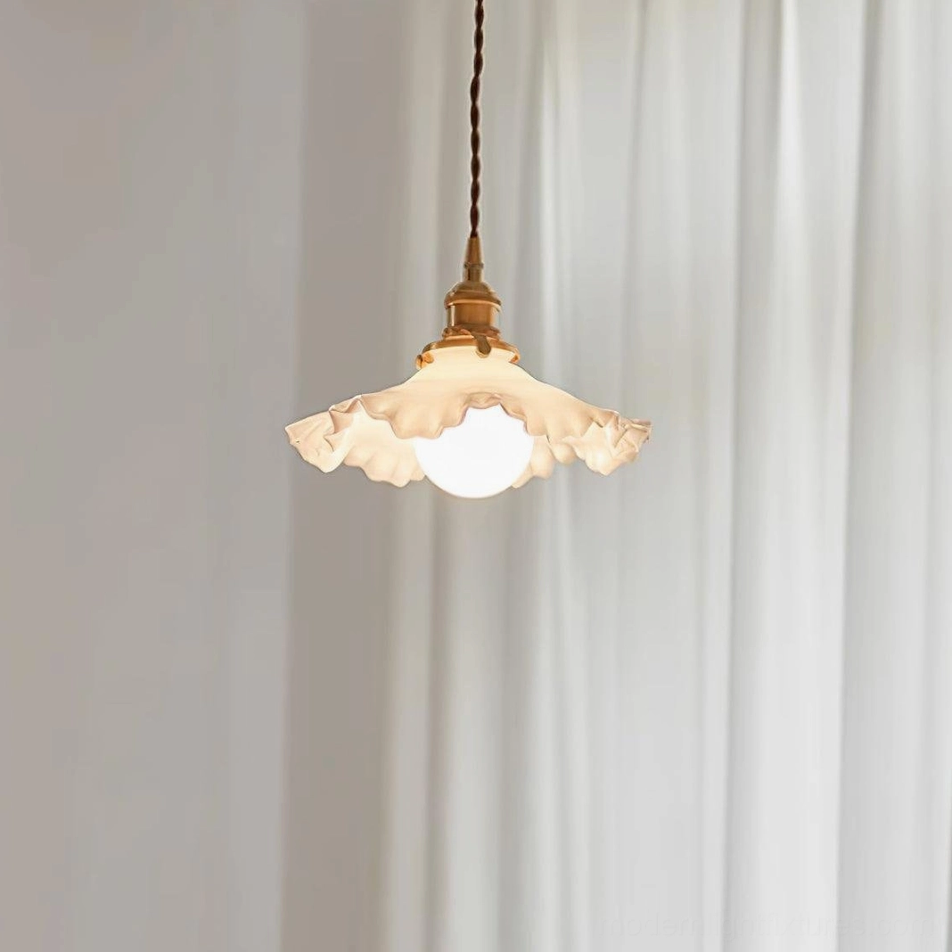 Ruffled glass pendant light fixture, alternative angle and styling variation for modern home lighting