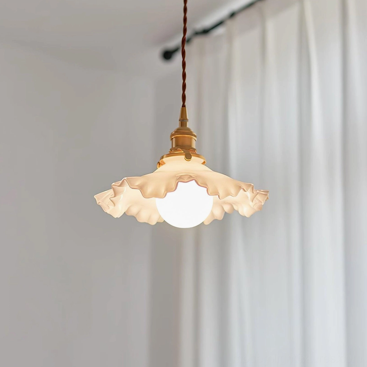 Ruffled glass pendant light in gold and white finish, premium color variation for modern interiors