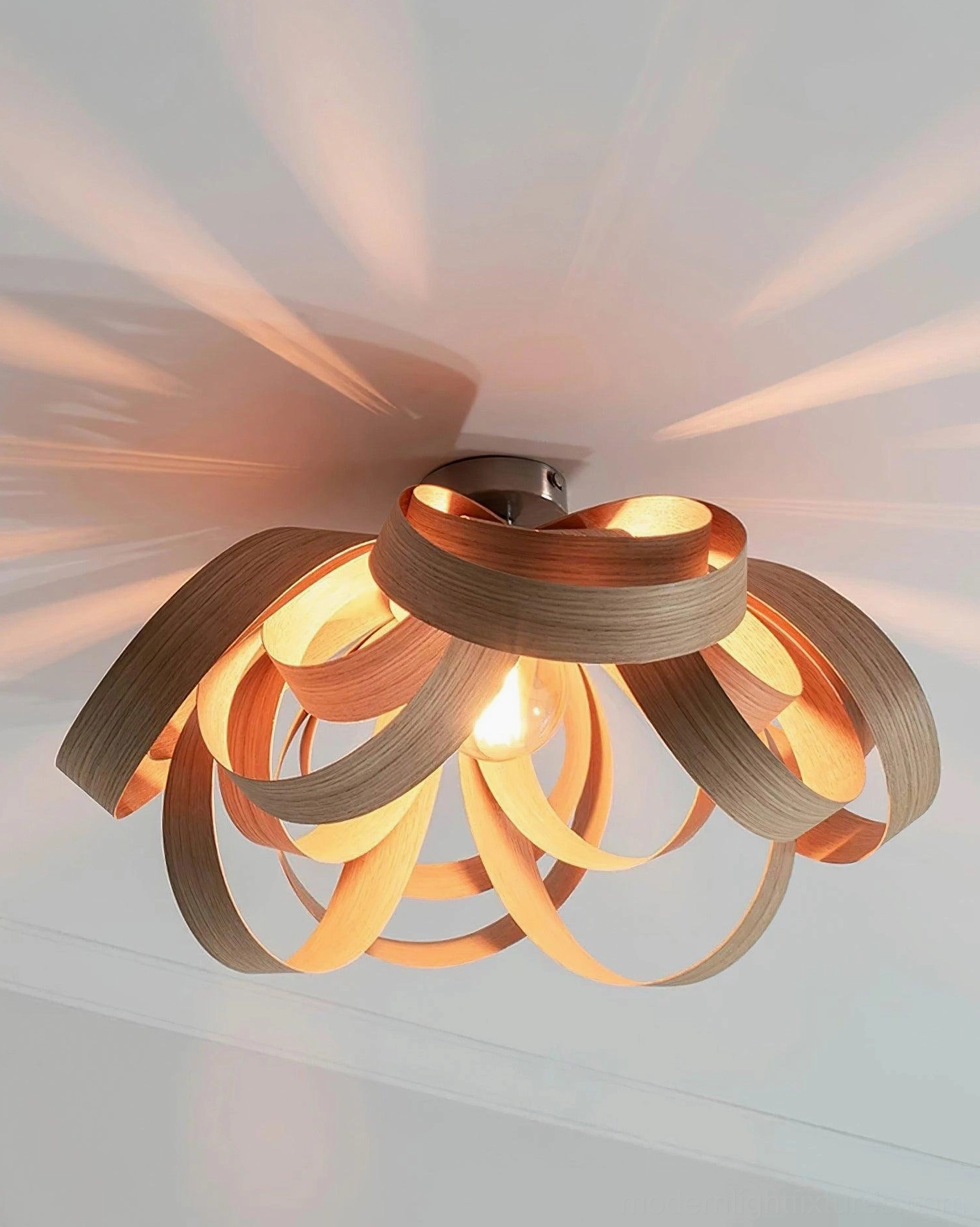 Rustic modern wooden petal ceiling light transitional interior style