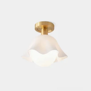 Rustin ruffled glass flower ceiling light with brass finish - front studio view showing detailed petal-like glass shade design