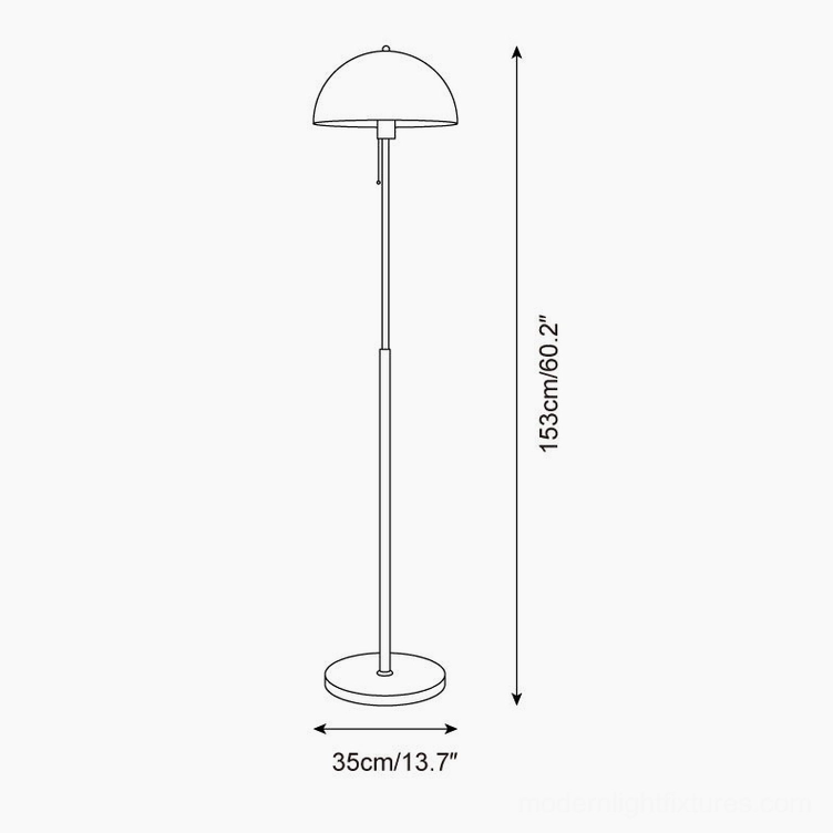 Rustina floor lamp technical specifications diagram showing 153cm height and 35cm base width dimensions in orthographic view