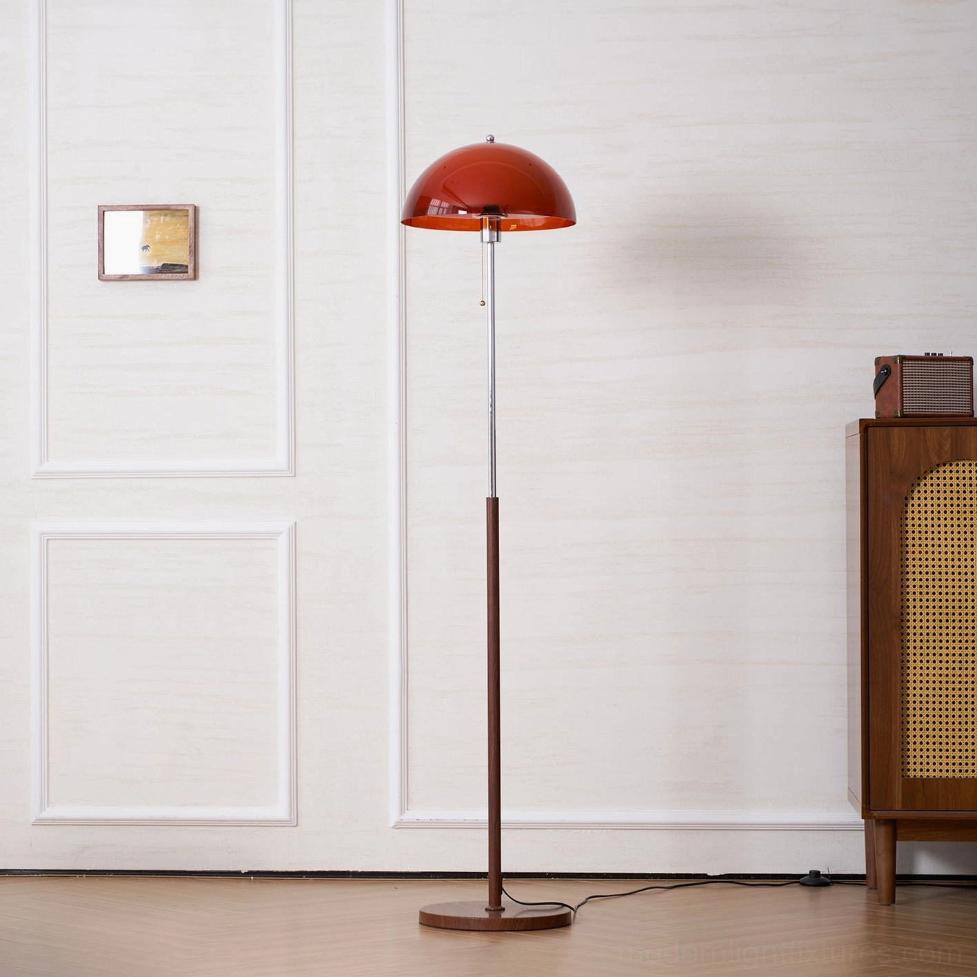Rustina floor lamp extended cord reach demonstration showing 98.4 inch plug-in flexibility without extension need