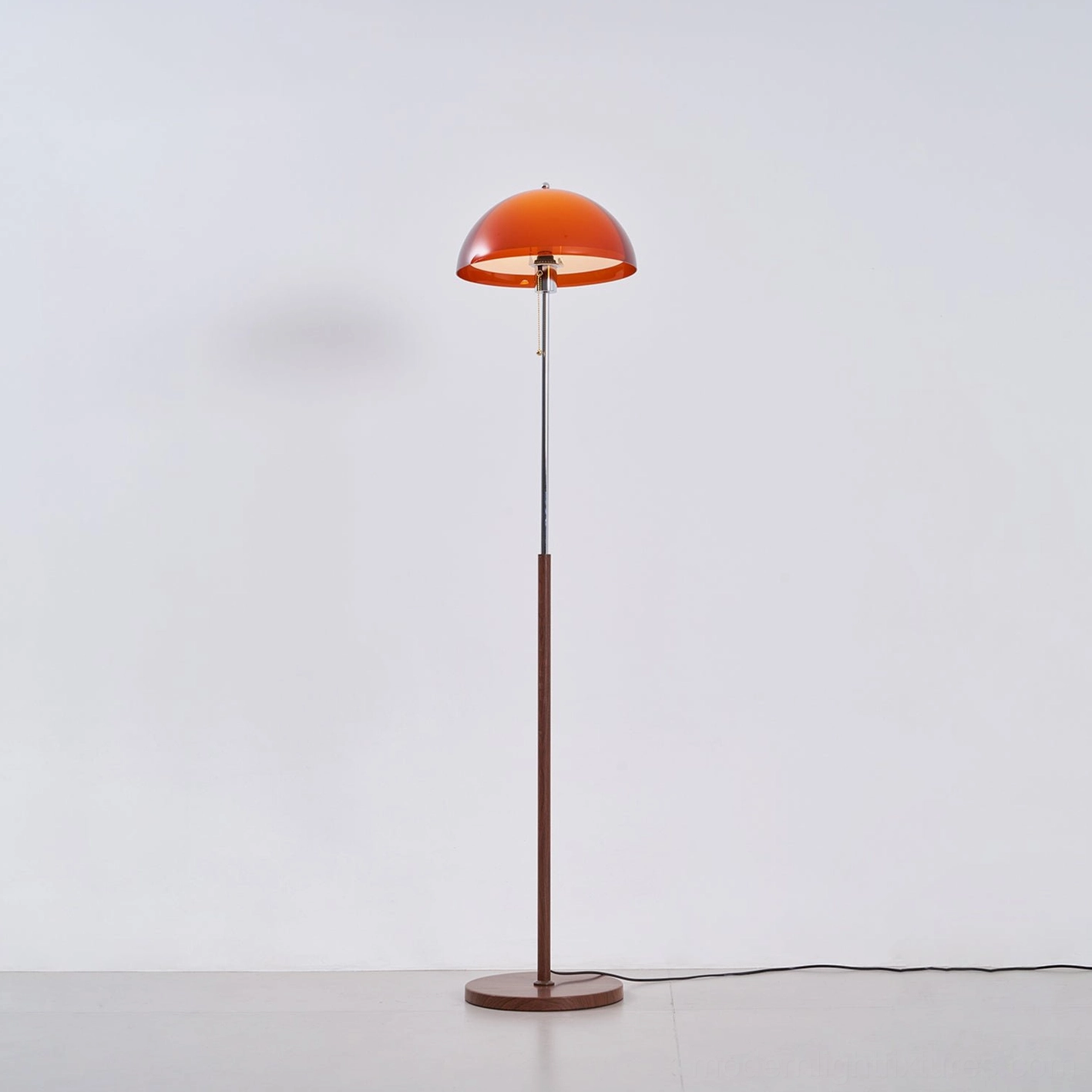 Rustina floor lamp walnut stem and base construction showing natural wood finish quality and mid-century craftsmanship