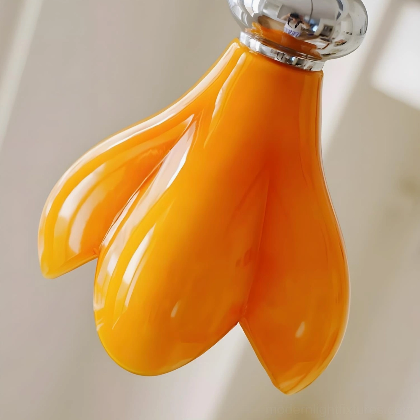 Saffron flower hanging pendant lamp in bedroom reading corner creating warm ambient glow with organic petal design