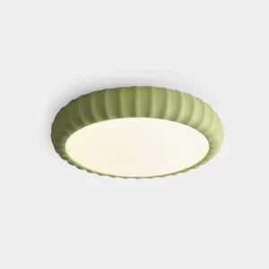 Sage green fluted round ceiling light fixture with ribbed matte finish - modern contemporary design