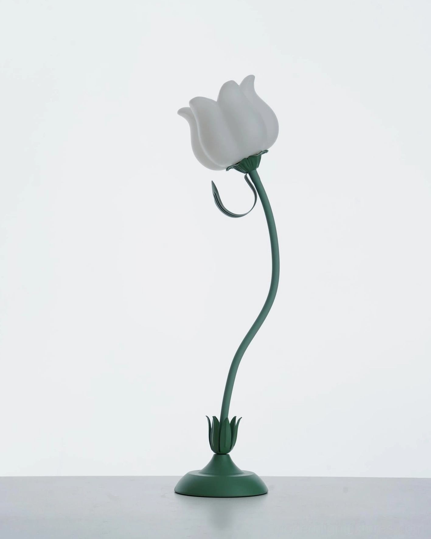 Adjustable twist tulip flower lamp in sage green with push-button control switch