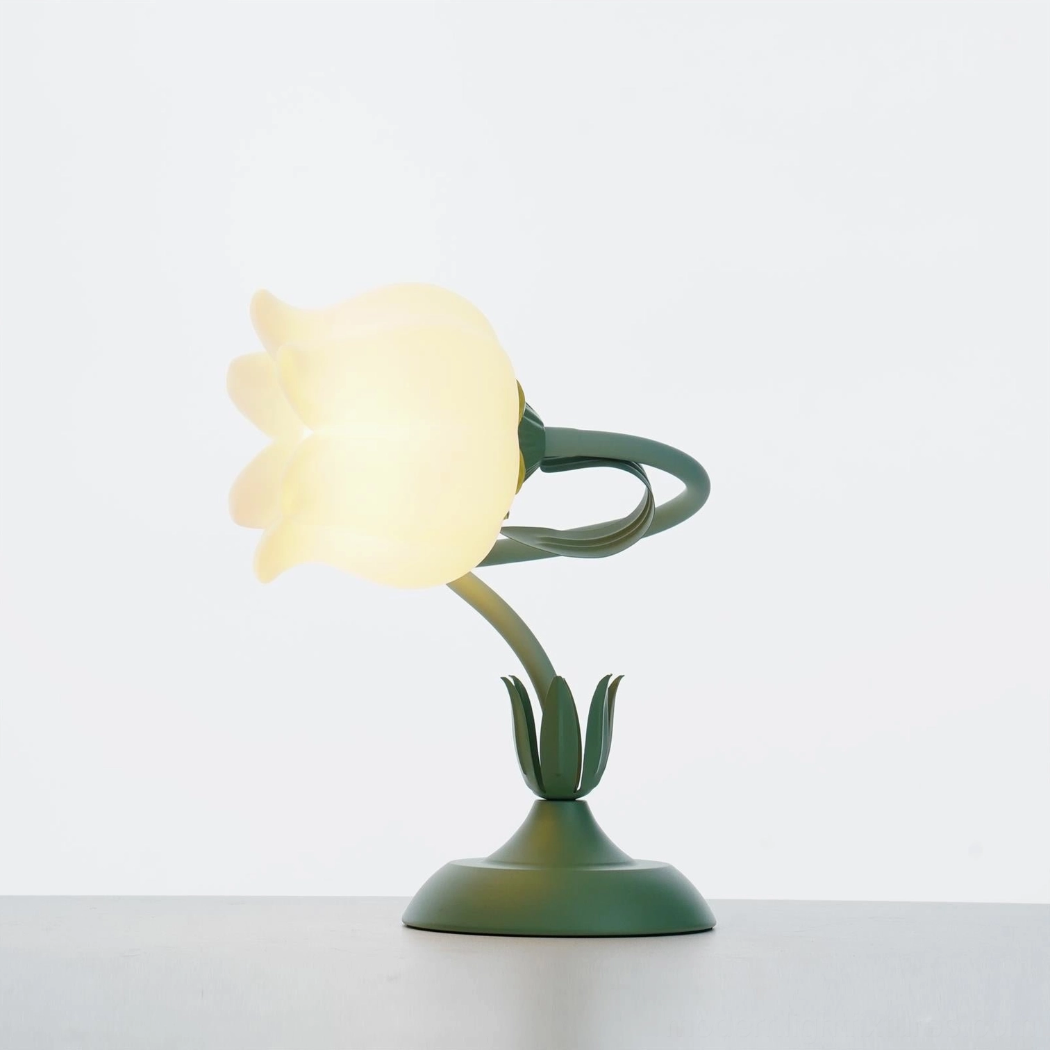 Sage green twist tulip flower lamp as elegant dresser and vanity accent lighting