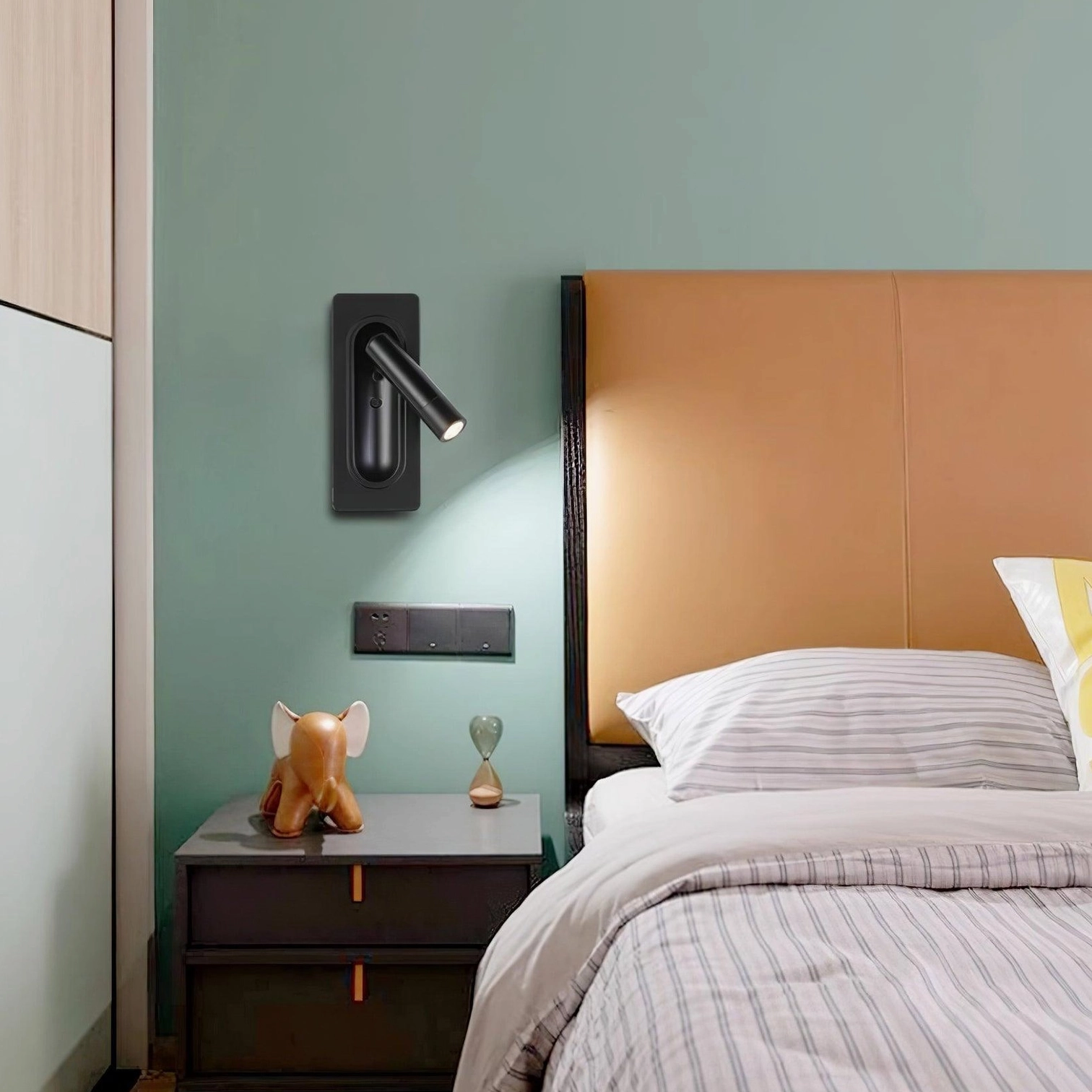 Contemporary home bedroom featuring sand nickel recessed wall lamp with warm ambiance and architectural flush design