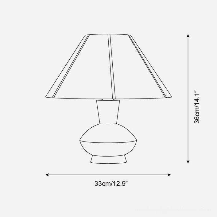 Sandia table lamp technical drawing and dimensions specifications, 33cm diameter shade x 36cm total height, measurement reference