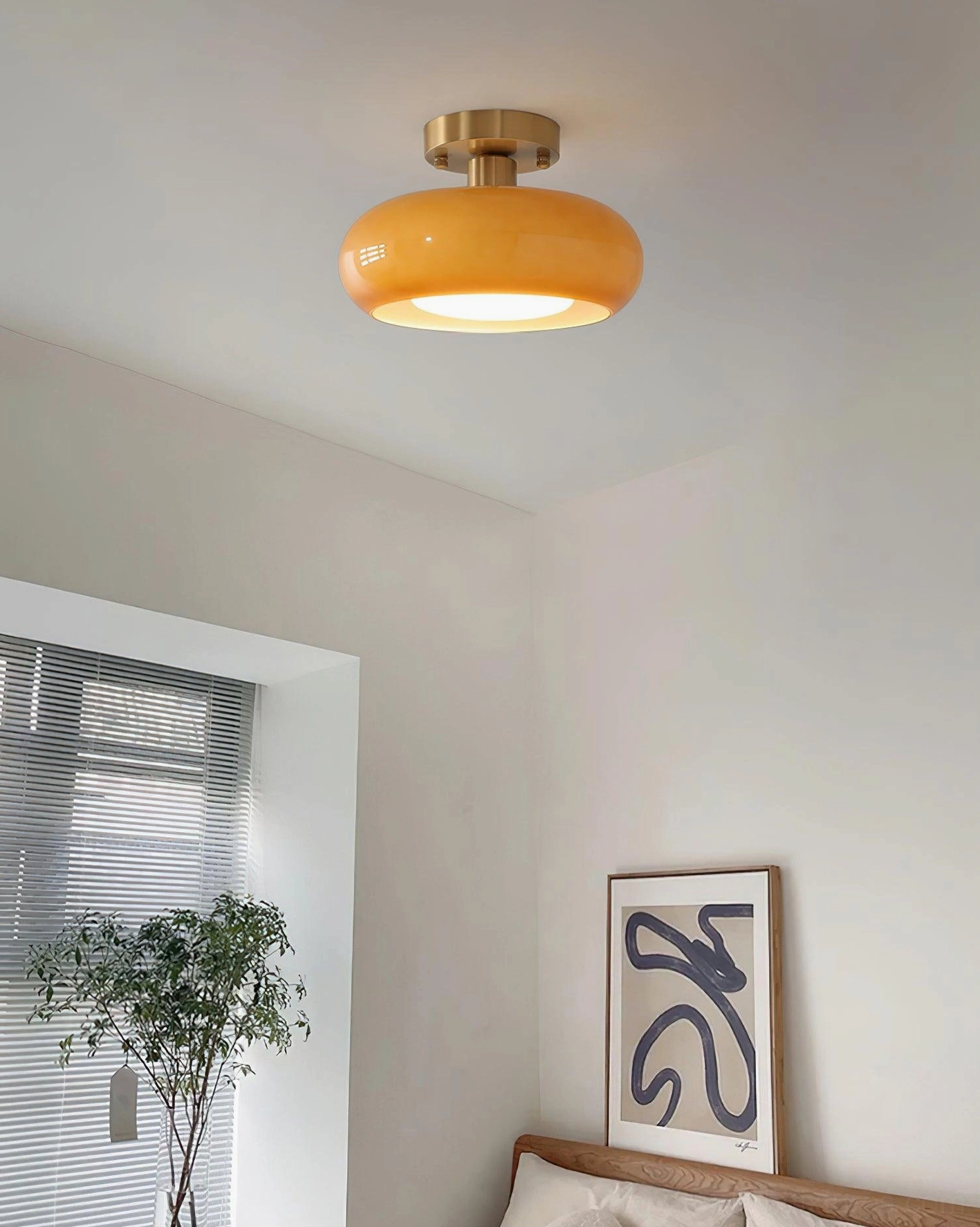 Sanna modern ceiling light installed above bedroom with soft diffused illumination