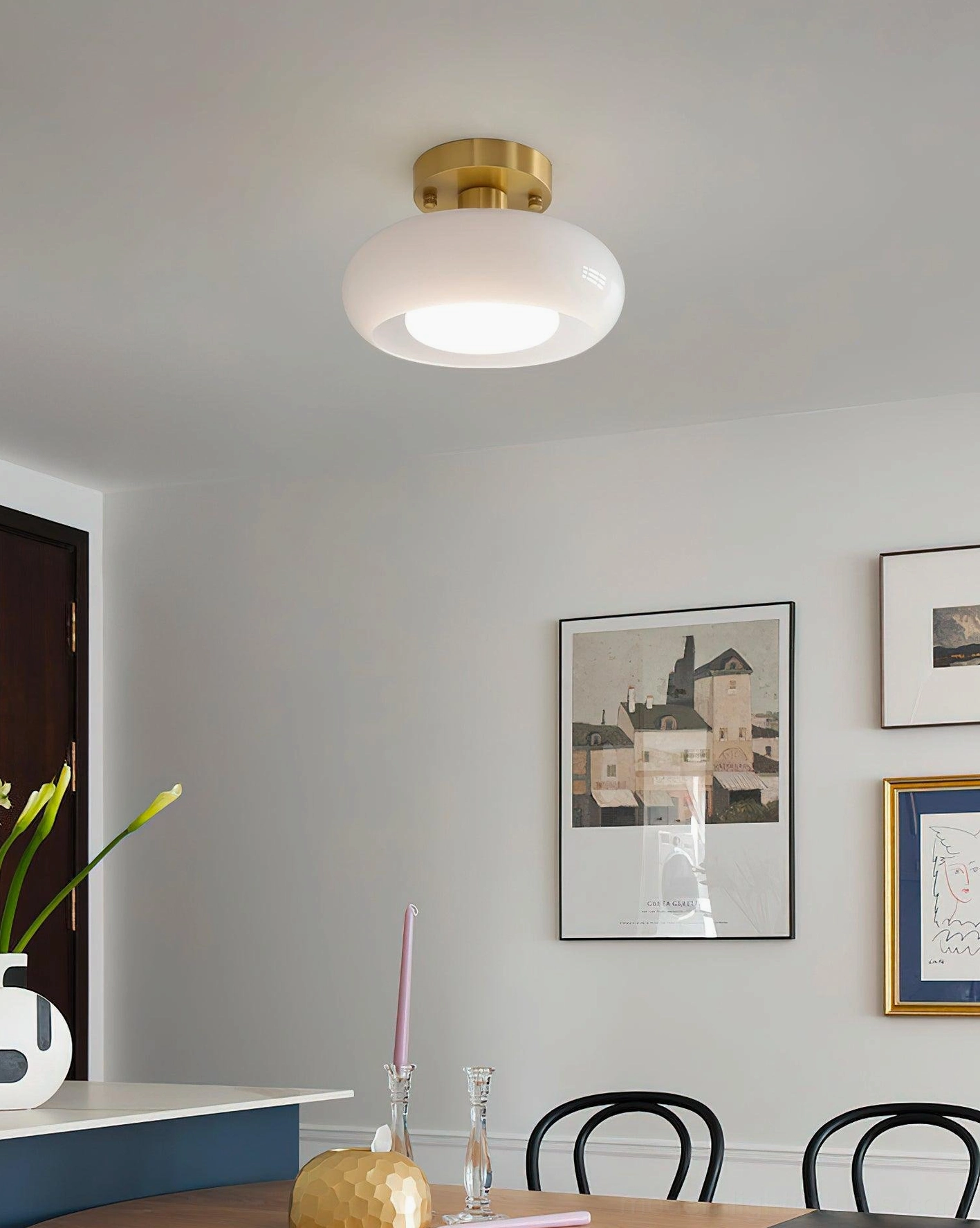 Sanna modern glass ceiling light showing wall mount installation option for sconce positioning