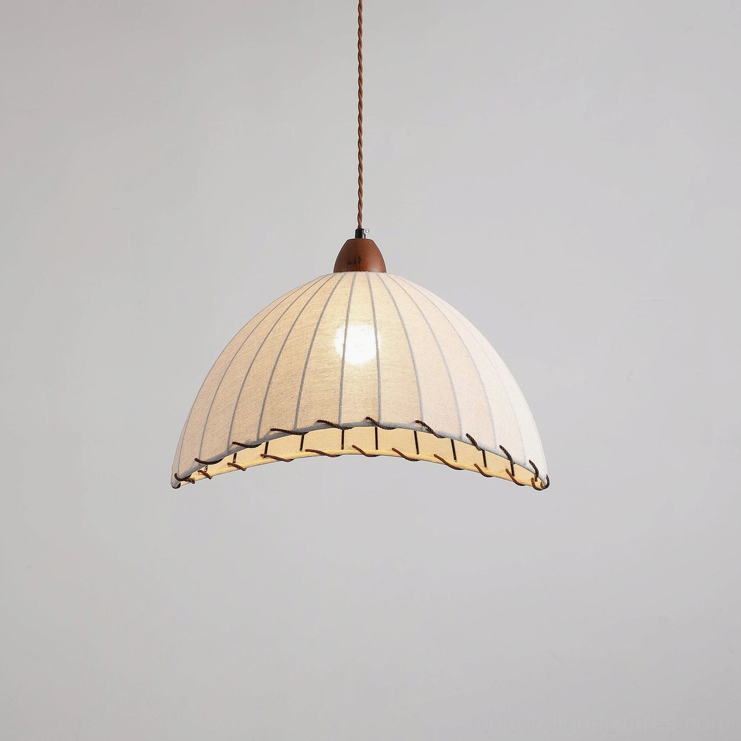Sanna fabric pendant lamp color option walnut canopy white ribbed shade