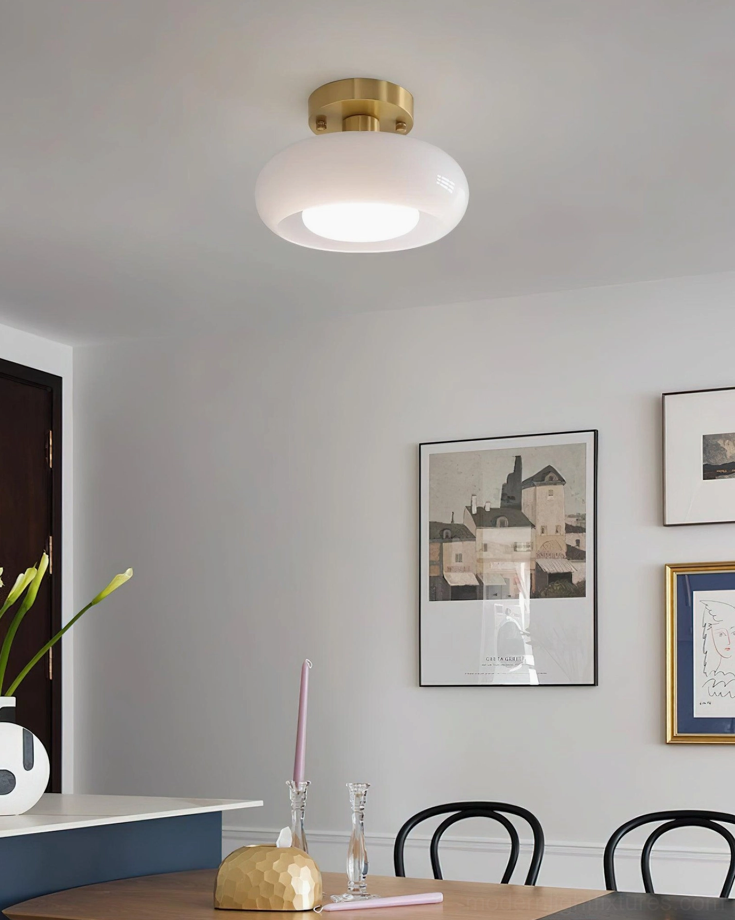 Sanna glass dome ceiling light in contemporary apartment showing versatile neutral finish