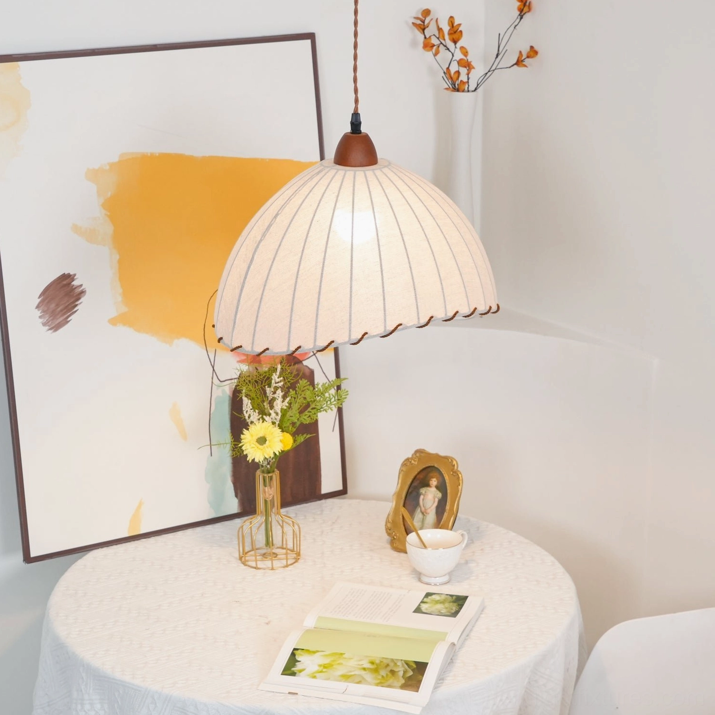 Sanna fabric pendant light with dimmer control soft lighting transition evening