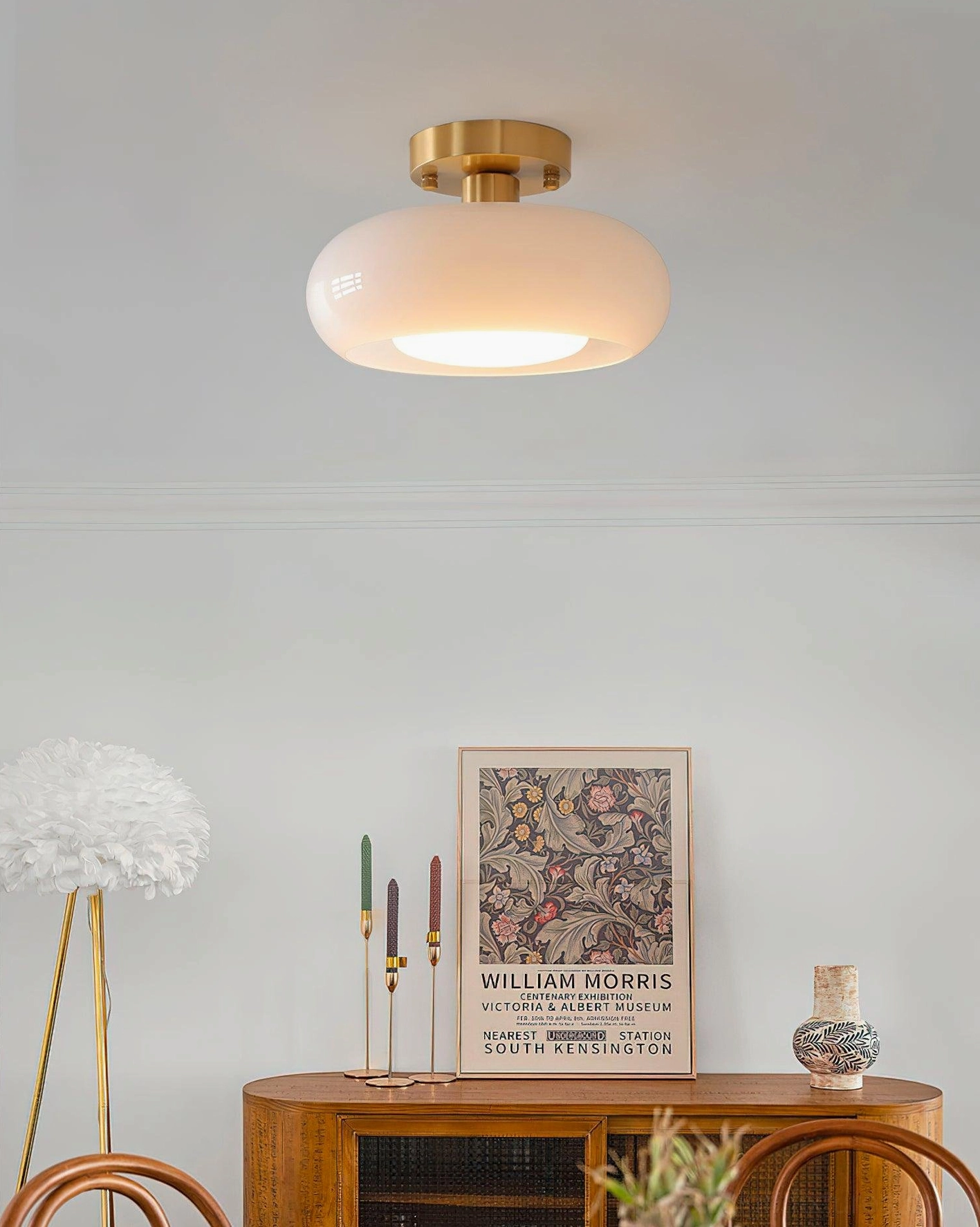Sanna glass ceiling fixture in scandinavian minimalist interior design setting