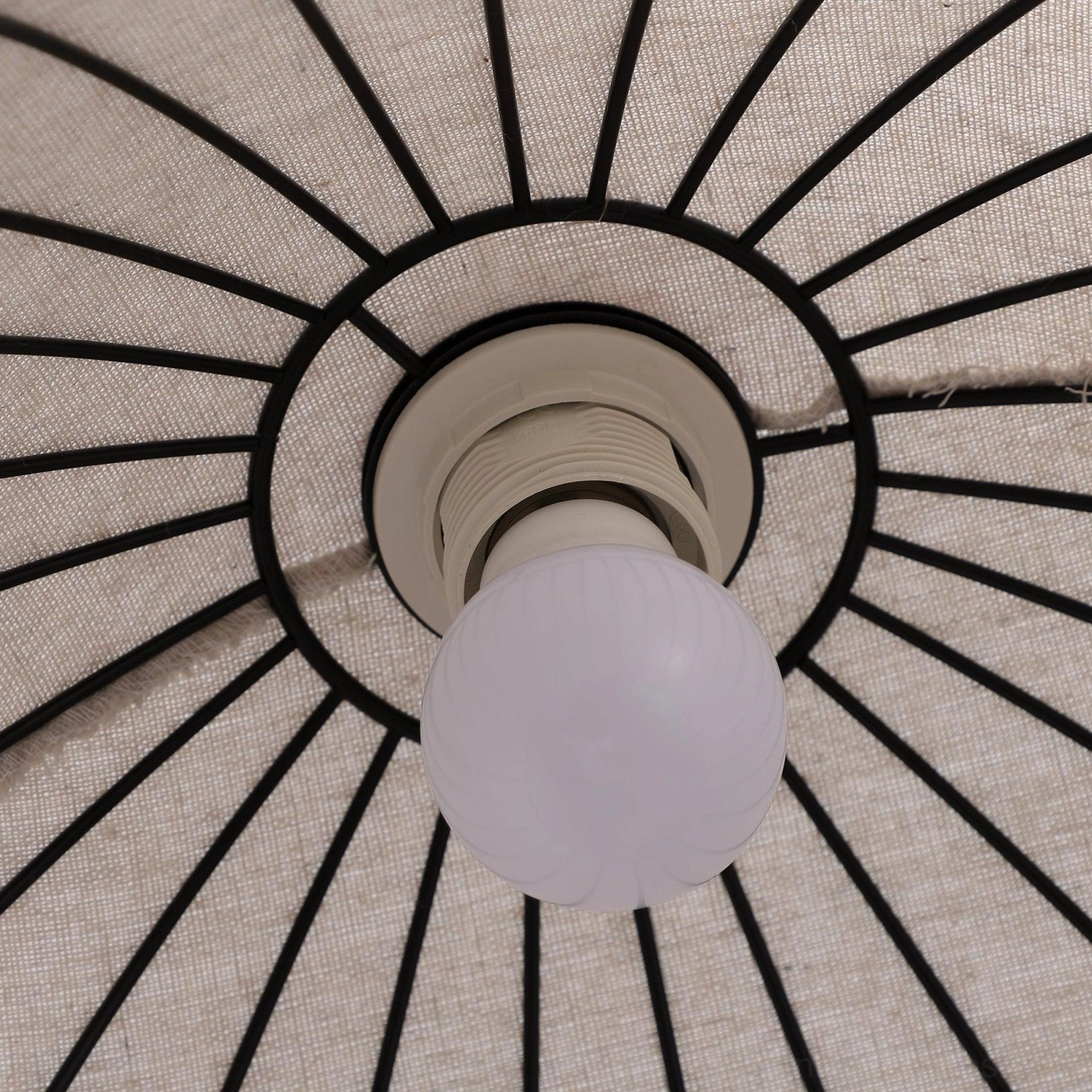 Sanna pendant lamp fabric shade showing handmade aesthetic ribbed texture detail