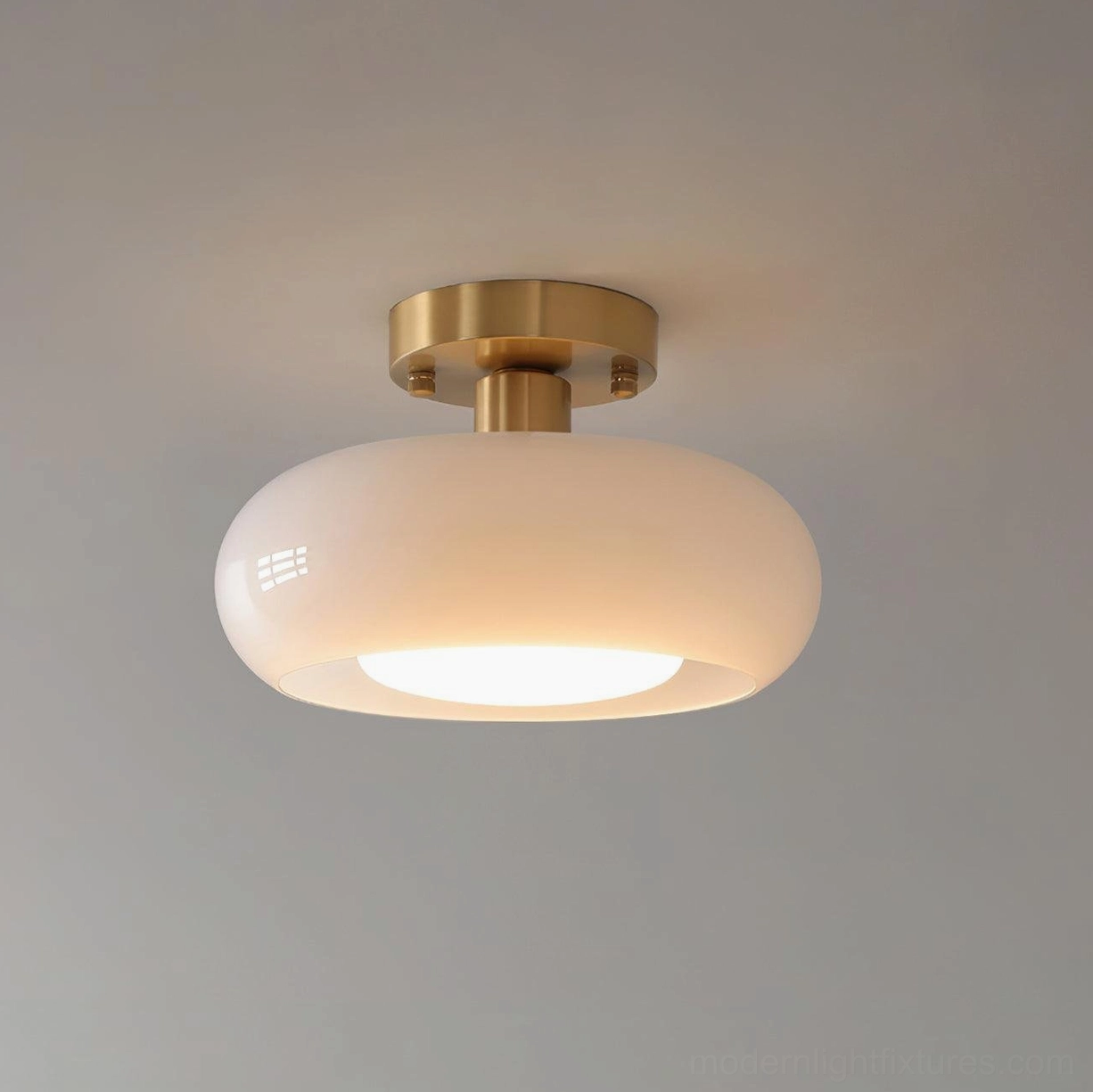 Sanna semi-flush ceiling fixture in industrial loft conversion with exposed architectural elements