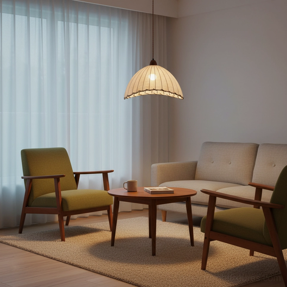 Sanna pendant light side hanging view mid-century modern living room retro seating furniture