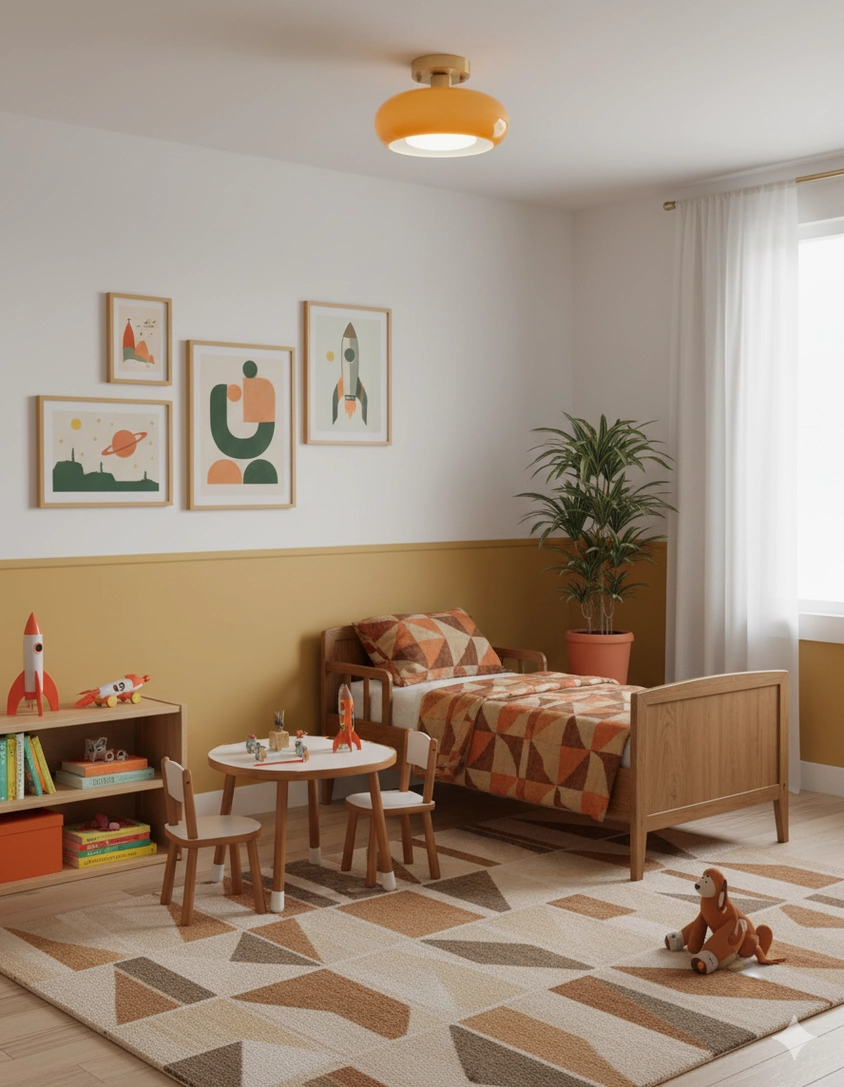 Sanna ceiling fixture in kids bedroom creating warm playful ambient lighting environment