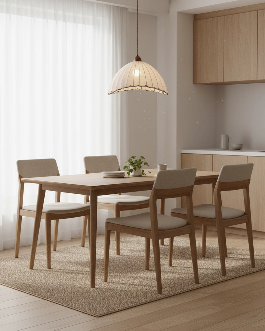 Sanna pendant light side view modern minimalist dining room warm neutral interior design