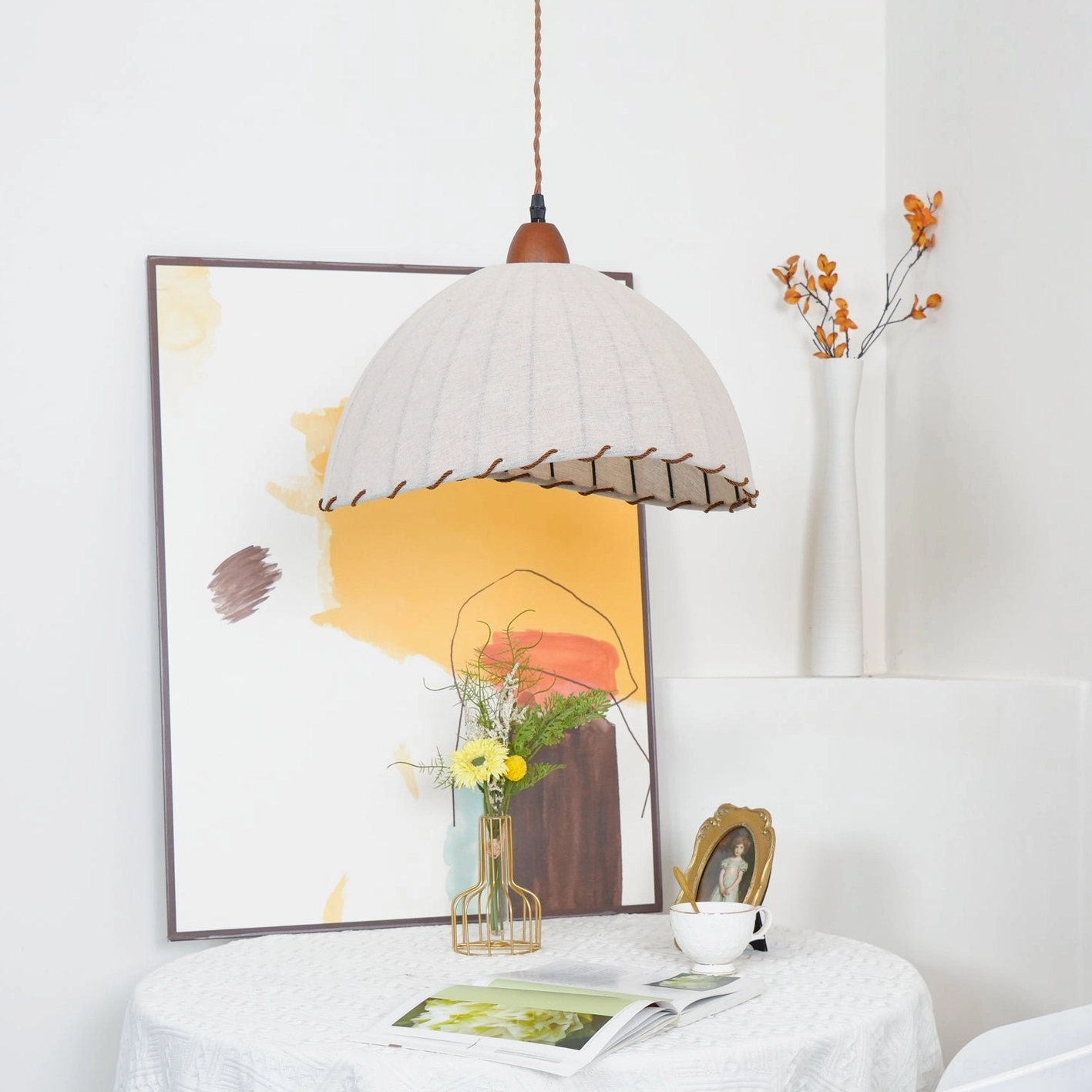 Sanna ribbed fabric pendant lamp sloped ceiling installation angled bracket
