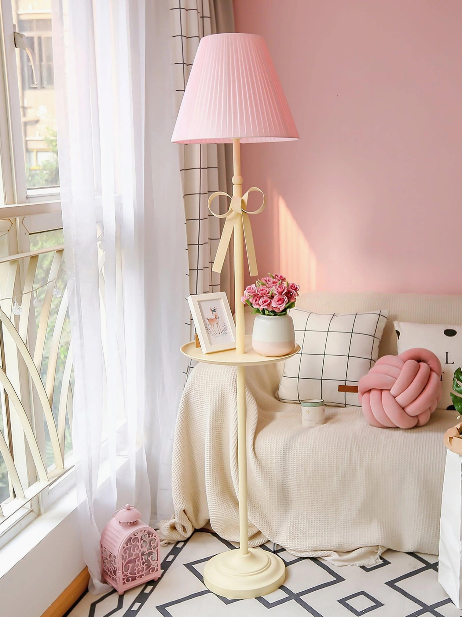 Beige pleated ribbon floor lamp modern interior design accent piece