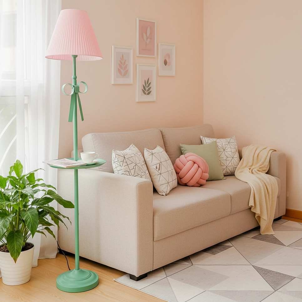 Green and pink pastel floor lamp living room sofa lounge contemporary