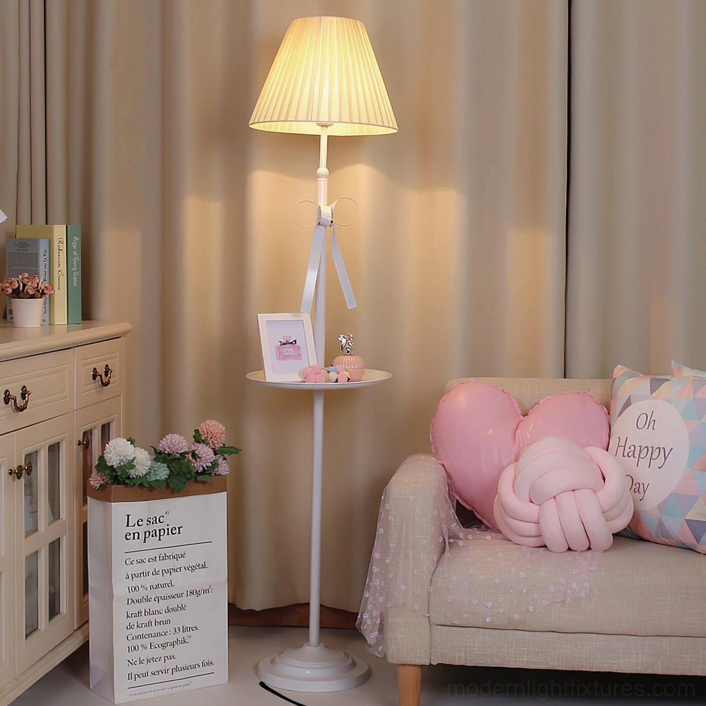 Contemporary ribbon floor lamp foot switch control convenience feature