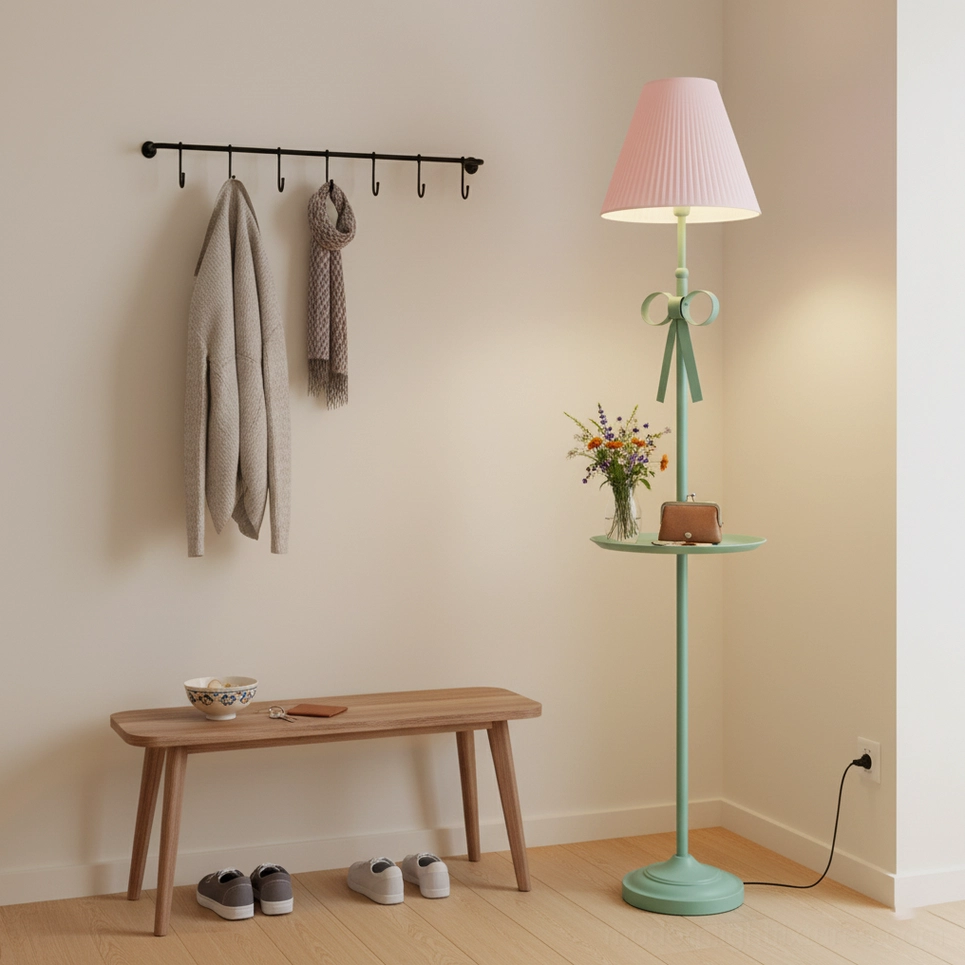 Pink pleated ribbon floor lamp artisanal handcrafted design detail