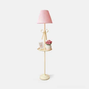 Sara Ribbon Floor Lamp with pleated shade and pink two-tone color front view