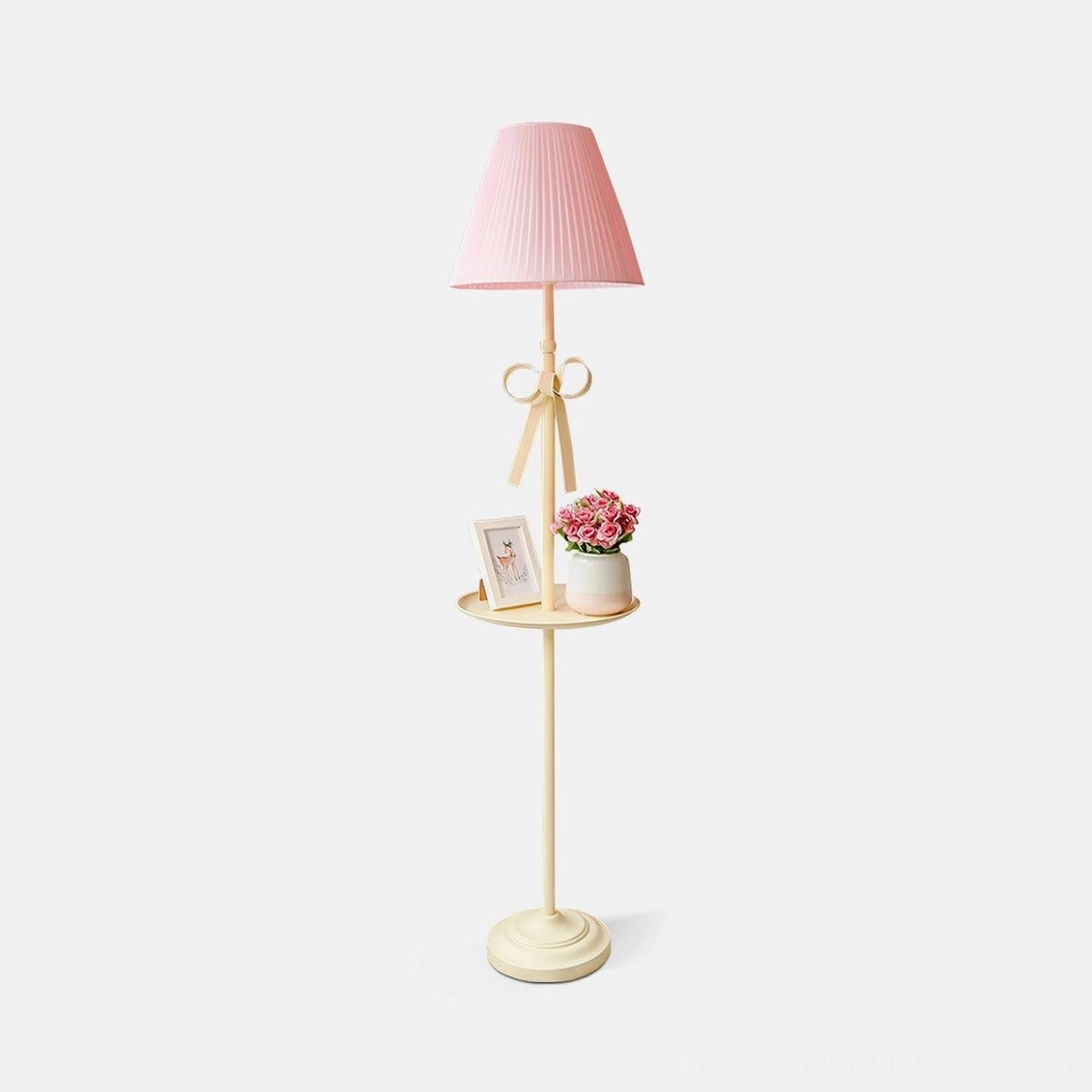 Sara Ribbon Floor Lamp with pleated shade and pink two-tone color front view