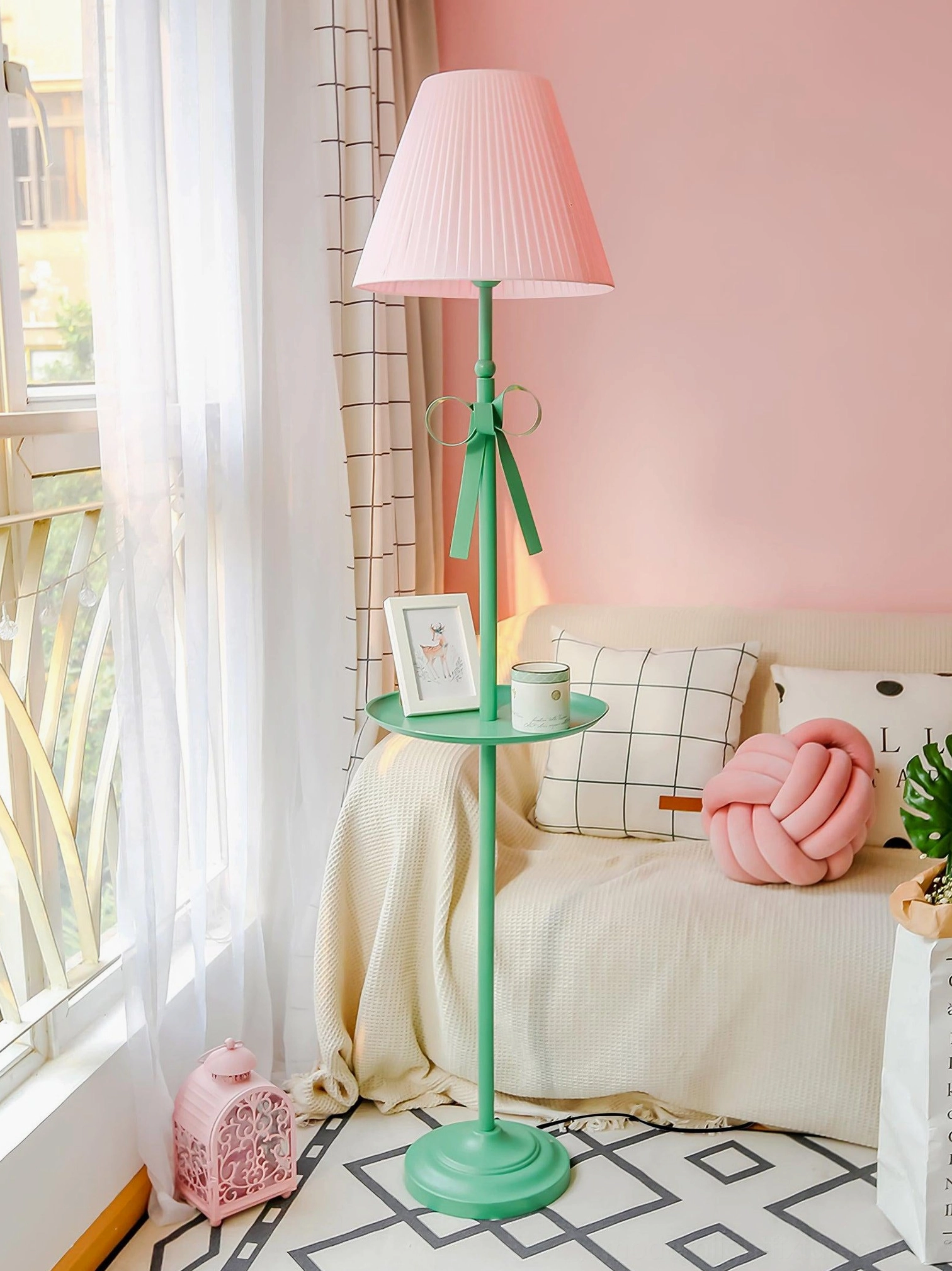 Pleated ribbon shade floor lamp pastel color contemporary aesthetic