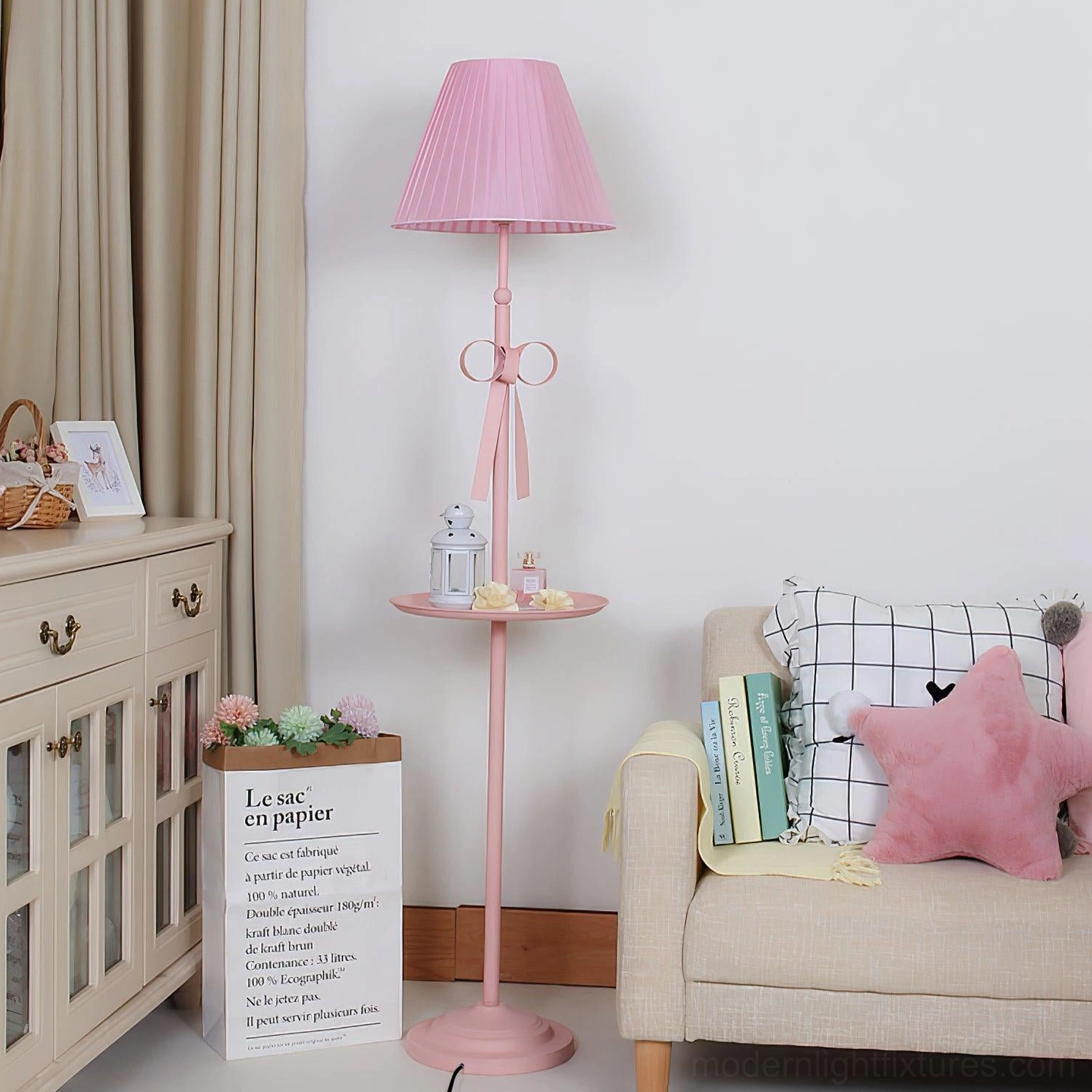 Modern ribbon floor lamp pastel tones Scandinavian interior design