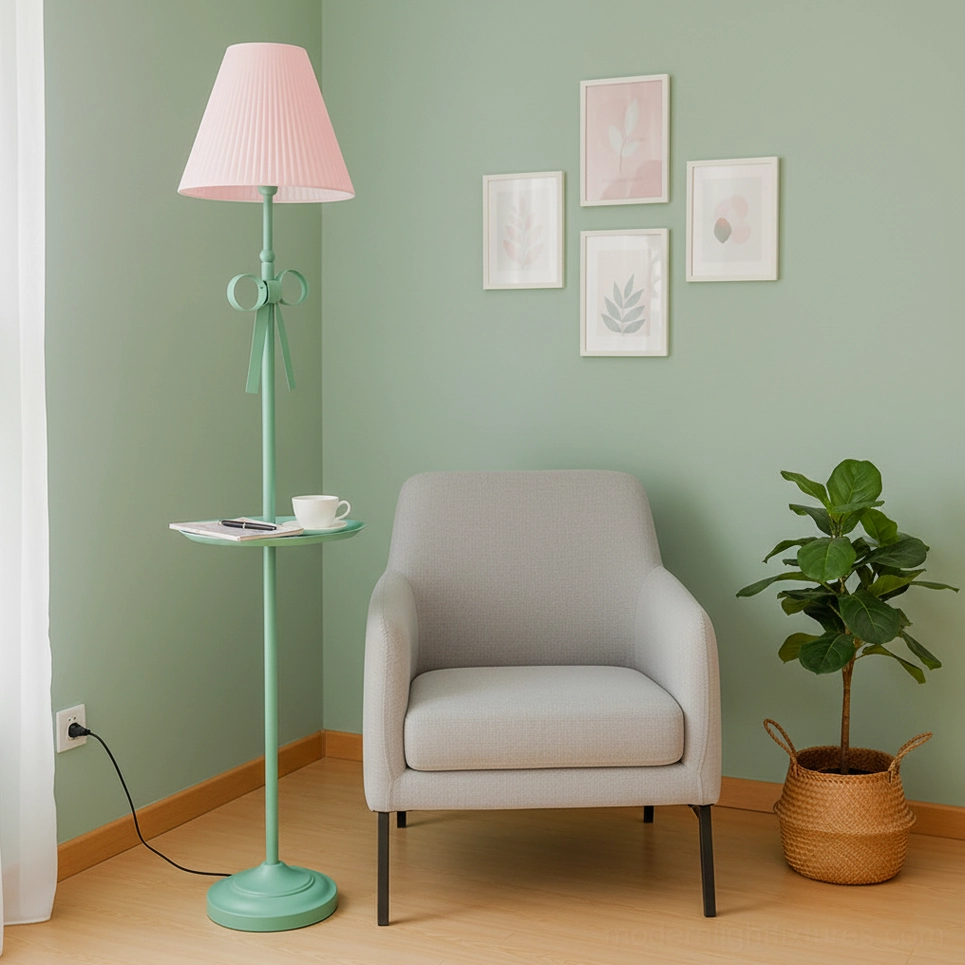 Sara Ribbon Floor Lamp with integrated side tray decorative styling