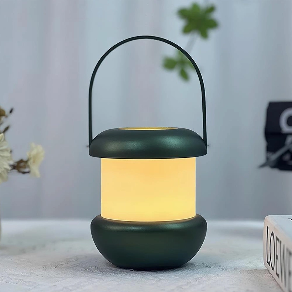 Deep green matte Sarina portable LED lantern with integrated touch switch and USB rechargeable base