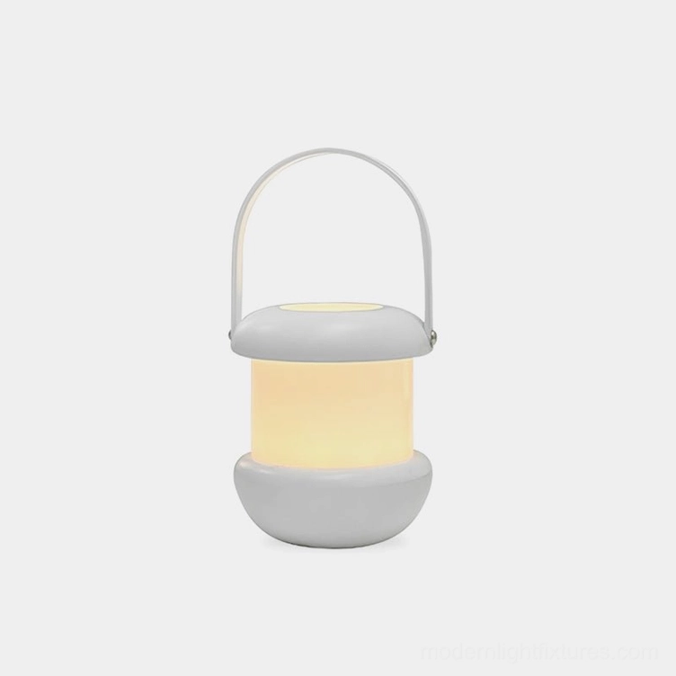 Sarina rechargeable LED portable lantern with matte white finish and curved handle - modern minimalist table lamp front view