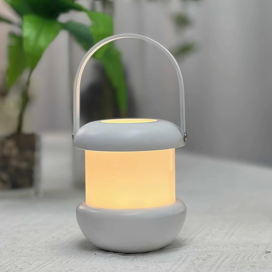 Sarina white LED portable lantern with curved handle and warm white 3000K illumination - 50000 hour integrated LED lifespan
